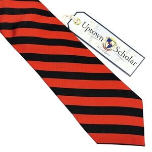 Uptown Scholar Tie‎ Mens Orange Black Regimental Stripe 100% Silk Necktie Preppy